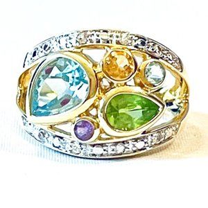 Gemstone 18k Gold Over Sterling Silver Ring Sz 9